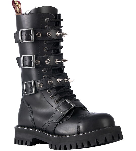 Steel Bakancs 15 Lyukú Fekete 4 Csat Cipzárral Pyramid