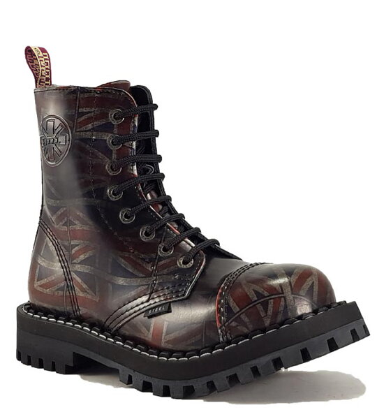 Steel Bakancs 8 Lyukú UK Zászló Koptatott
